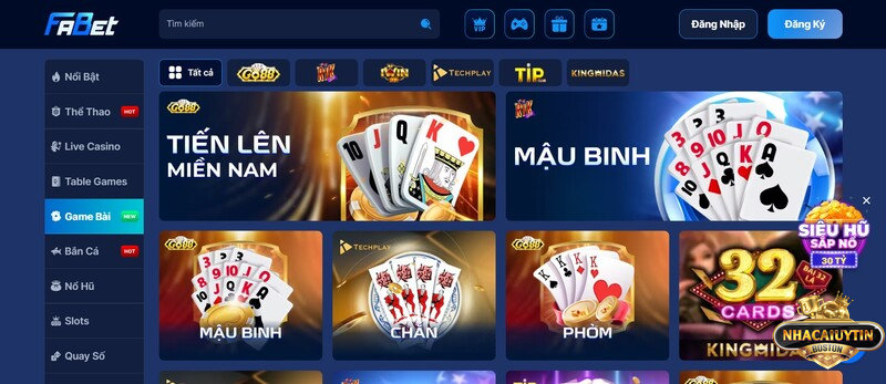 Trải nghiệm chơi game bài đa dạng tại Fabet 