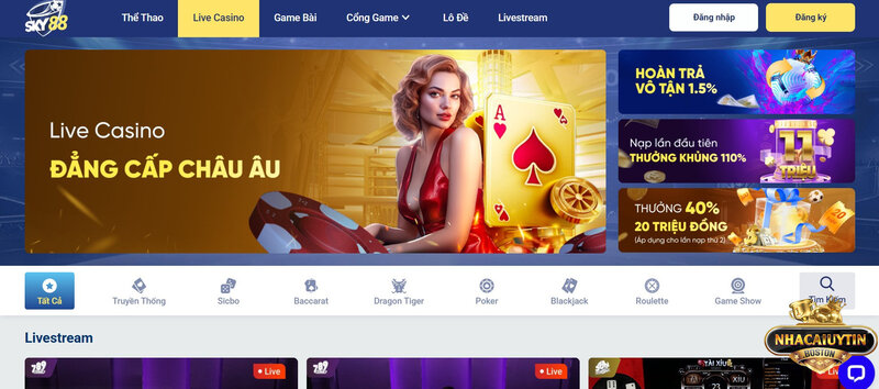 Trải nghiệm cược Casino Live hấp dẫn cùng Sky88 
